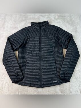 Eddie Bauer First Ascent Black Puffer Jacket Goose Down Fill Womens Size L Tall